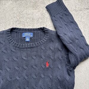 Polo Ralph Lauren Boys Cable Knit Sweater Navy Blue‎ Classic Pony Logo Size 5